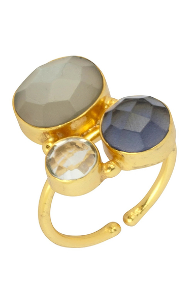 Ladies Ashiana London Gold Plated Florence Adjustable Multi-Gemstone Ring