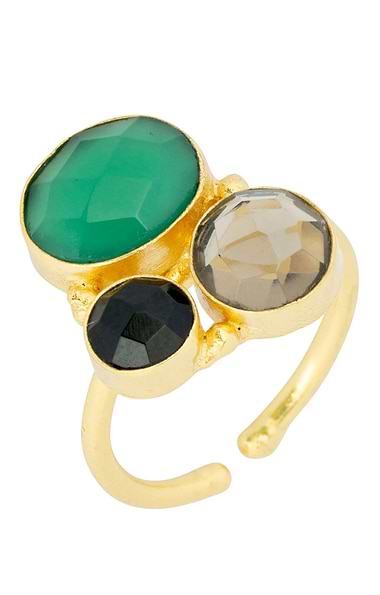 Ladies Ashiana London Gold Plated Florence Adjustable Multi-Gemstone Ring