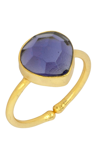 Ladies Ashiana London Gold Plated Lily Adjustable Pear Cut Gemstone Ring