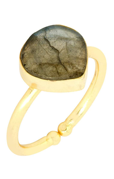 Ladies Ashiana London Gold Plated Lily Adjustable Pear Cut Gemstone Ring