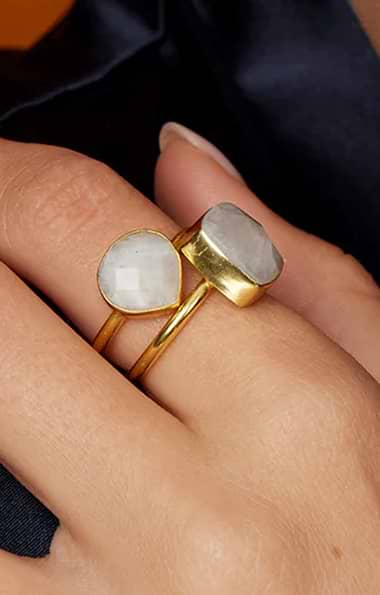 Ladies Ashiana London Gold Plated Lily Adjustable Pear Cut Gemstone Ring