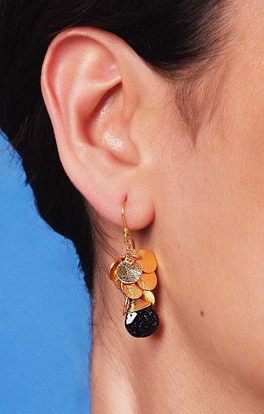 Ashiana London Gold-Plated Winona Disc & Gemstone Drop Earrings