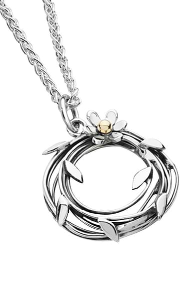 Silver Entwined Necklace with Leaves and Flowers