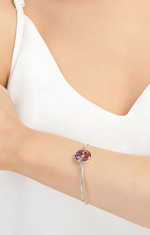 Mixed Flower Silver Bangle