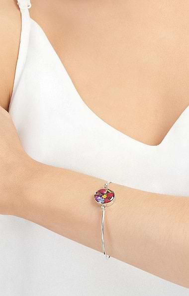 Mixed Flower Silver Bangle
