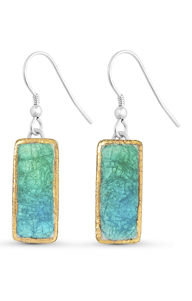 Ladies Handmade Rectangular Lagoon Drop Earrings