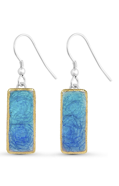 Ladies Handmade Rectangular Lagoon Drop Earrings
