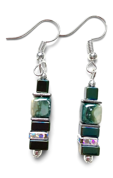 Hematite and Crystal Gemstone Drop Earrings