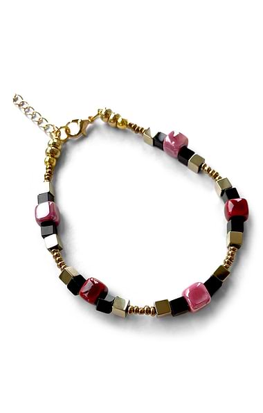 Ladies Geometric Red Ceramic & Gemstone Bracelet
