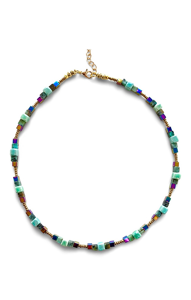 Ladies Geometric Green Ceramic & Gemstone Necklace