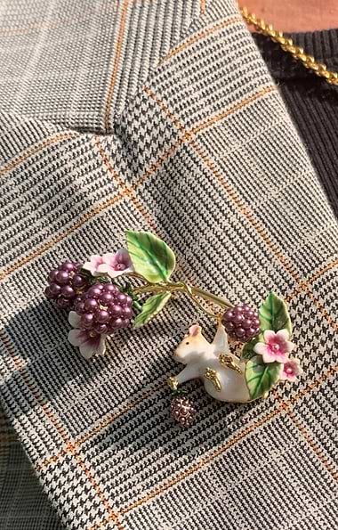 Blackberry & Mouse Brooch