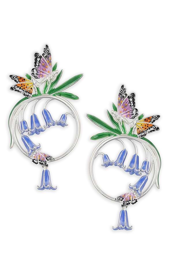 Bill Skinner Bluebell & Butterfly Hoop Earrings