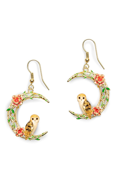 Bill Skinner Owl In A Moon Earrings