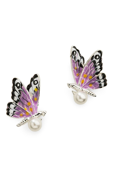 Bill Skinner Butterfly & Pearl Stud Earrings