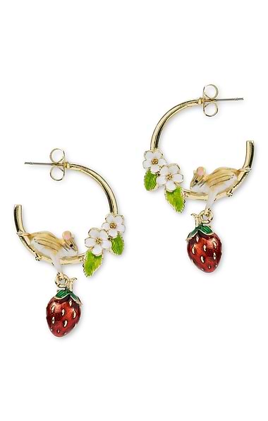 Strawberry Mouse Hoop Earrings