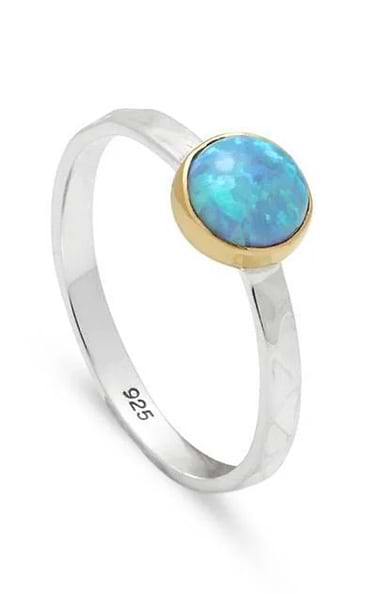 Ladies Small Hammered Opal Ring