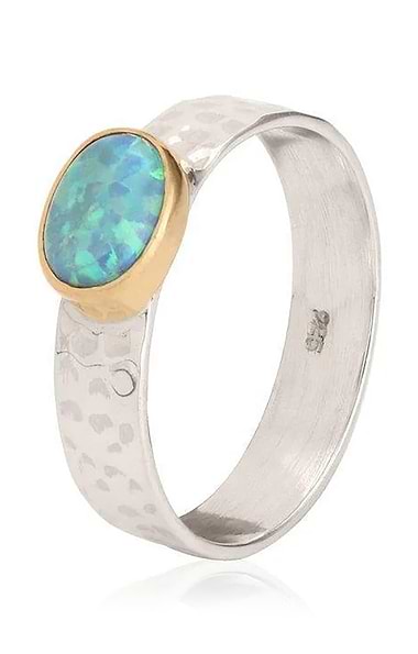Ladies Medium Hammered Opal Ring