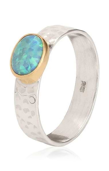 Ladies Medium Hammered Opal Ring