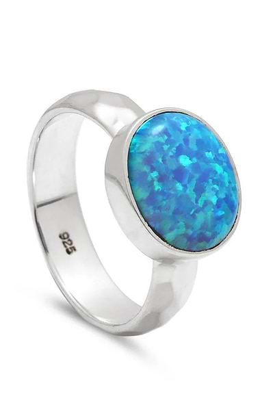 Ladies Large Hammered Opal Ring