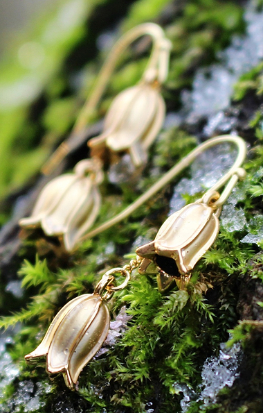 Ladies Gold Bluebell Flower Double Drop Earrings