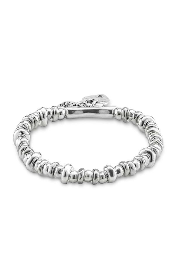 Uno de 50 Sterling Silver plated Elastic Bracelet with Heart Padlock