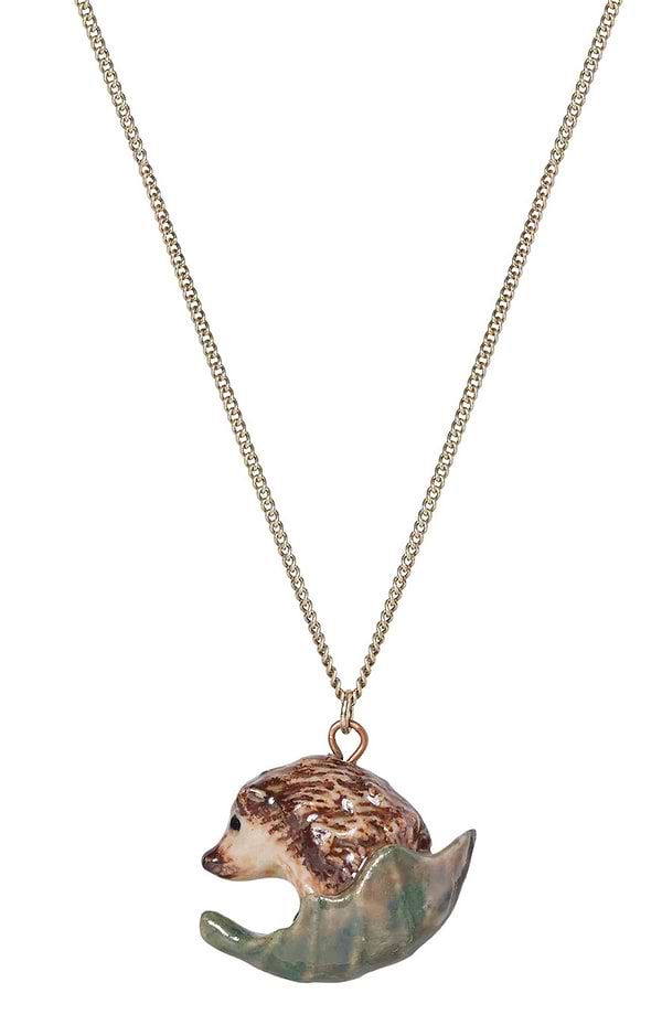 Hedgehog On A Leaf Necklace