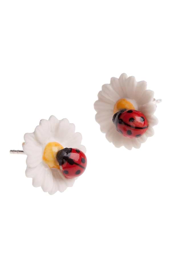 Ladybug On A Daisy Earrings