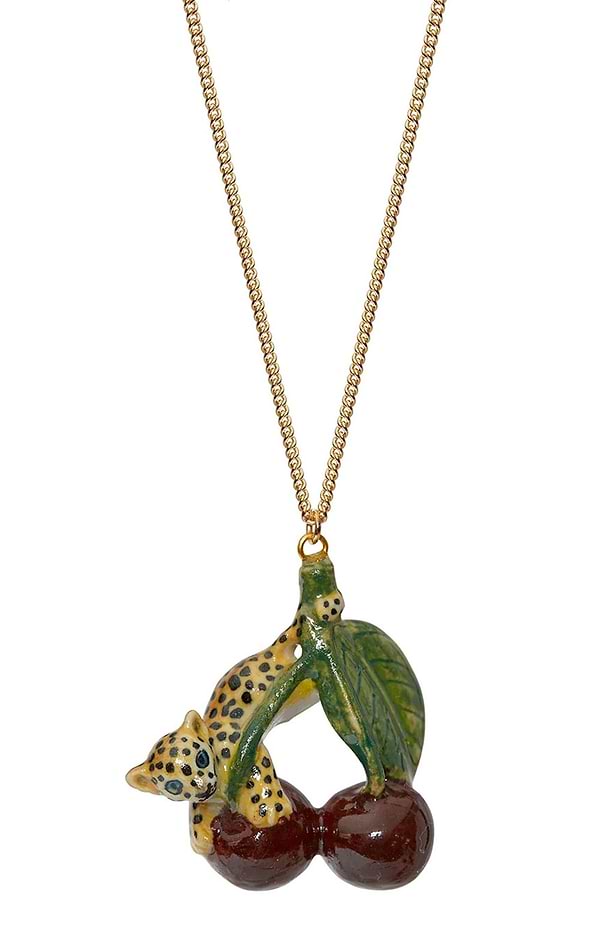 Small Cheetah Cub on Cherry Necklace