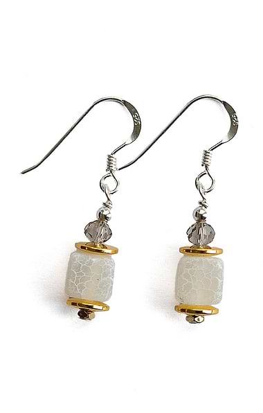 Arran Bay Agate, Grey Hematite & White Quartz Earrings