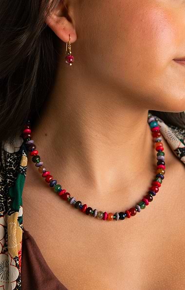 Arran Bay Coloured Wood and Agate Necklace