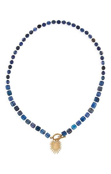 Arran Bay Blue Agate T-Bar Gold Palm Pendant