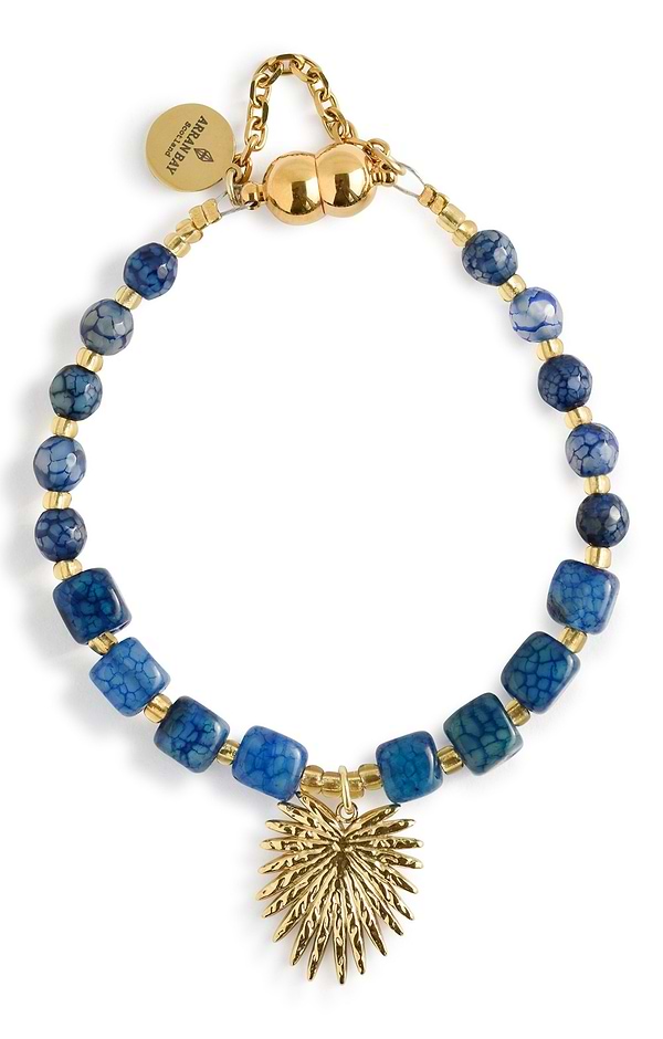 Arran Bay Agate with Gold Palm Pendant Bracelet