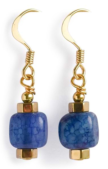 Arran Bay Blue Agate and Gold Earrings