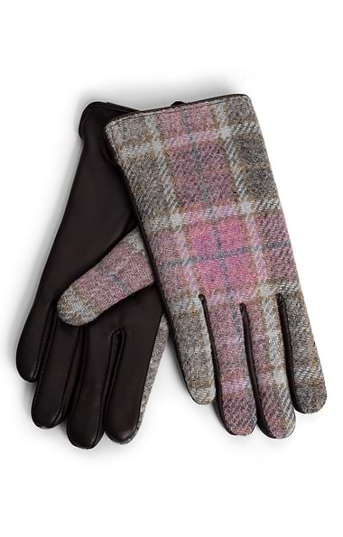 Ladies Harris Tweed® & Leather Orb Label Gloves