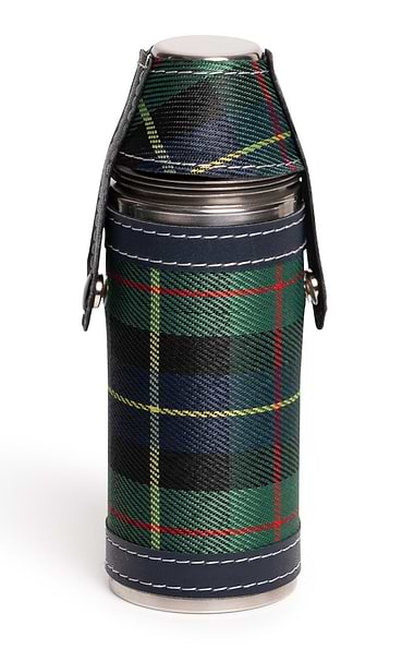 Tartan Covered Hunting Flask with Four Cups