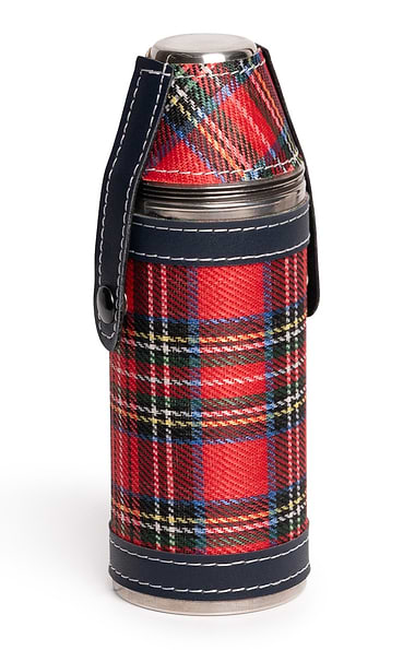 Tartan Covered Hunting Flask with Four Cups