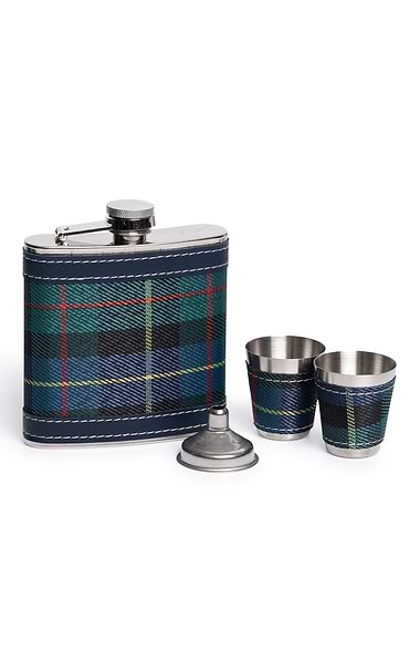 Tartan Covered Hip Flask & Cup Gift Set