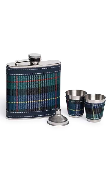 Tartan Covered Hip Flask & Cup Gift Set
