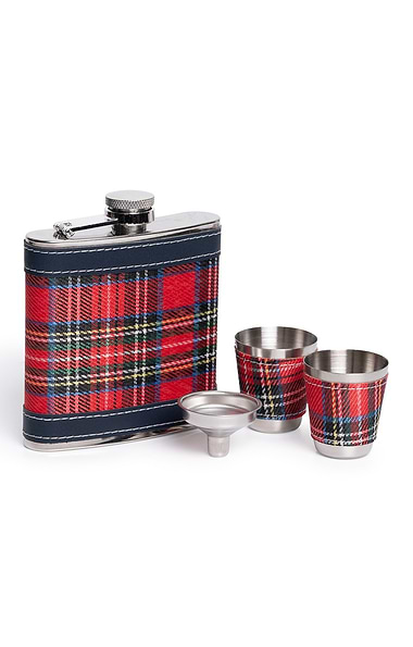 Tartan Covered Hip Flask & Cup Gift Set
