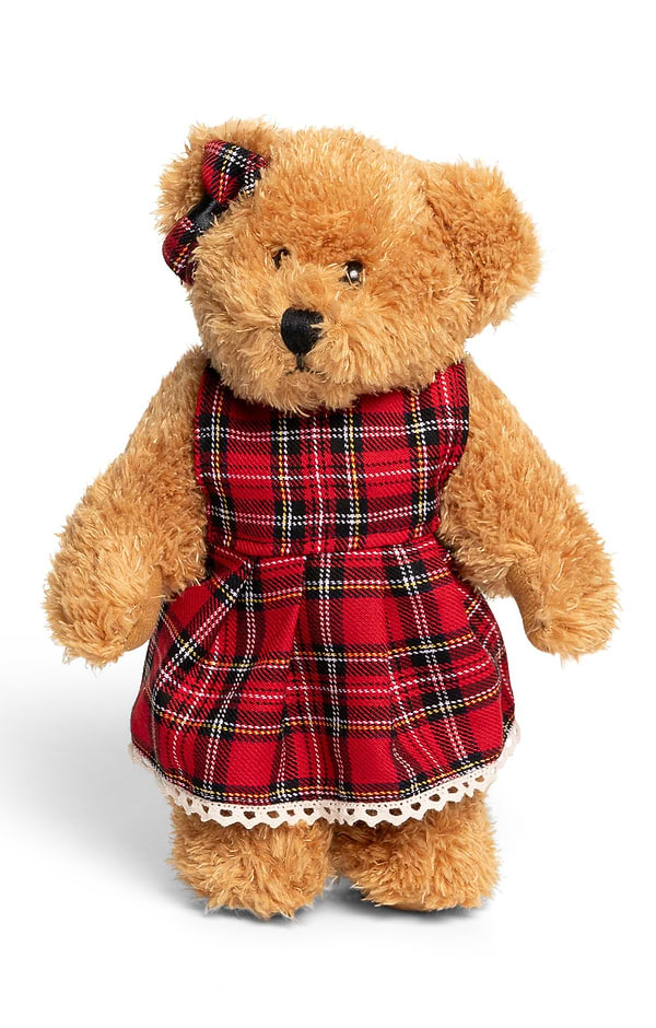 25cm Girl Teddy Bear with Scottish Tartan Dress
