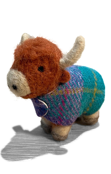 Southbeach Designs Felted Highland Cow With Tweed Jacket