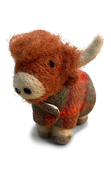 Southbeach Designs Felted Highland Cow With Tweed Jacket