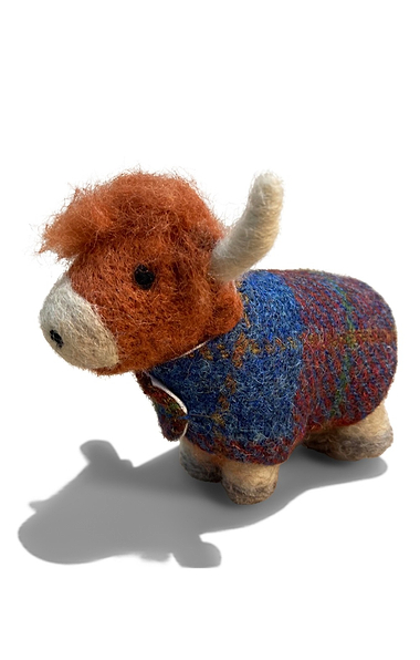 Southbeach Designs Felted Highland Cow With Tweed Jacket