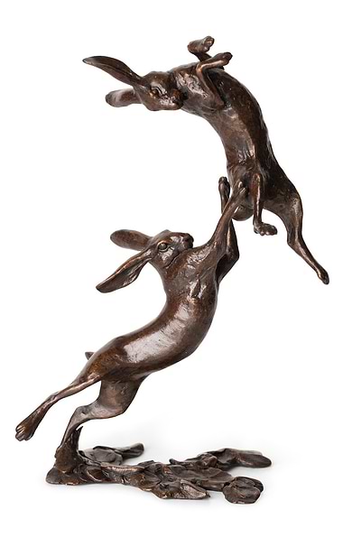 Michael Simpson Small Boxing Hares Bronze Sculpture