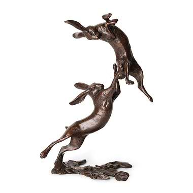Michael Simpson Small Boxing Hares Bronze Sculpture