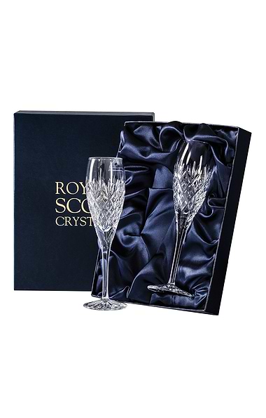 Royal Scot Crystal Edinburgh Two Champagne Flutes