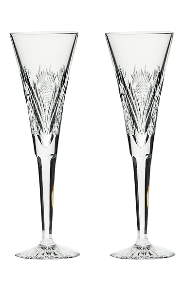 Royal Scot Crystal Edinburgh Two Champagne Flutes