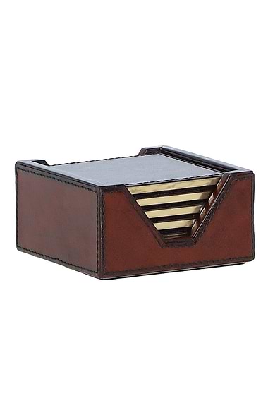 Holder with Six Square Leather Coasters