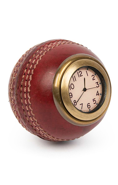 Leather Cricket Ball Desk Clock