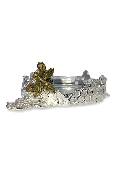 Large Silver-Plated Bee Honeycomb Coaster